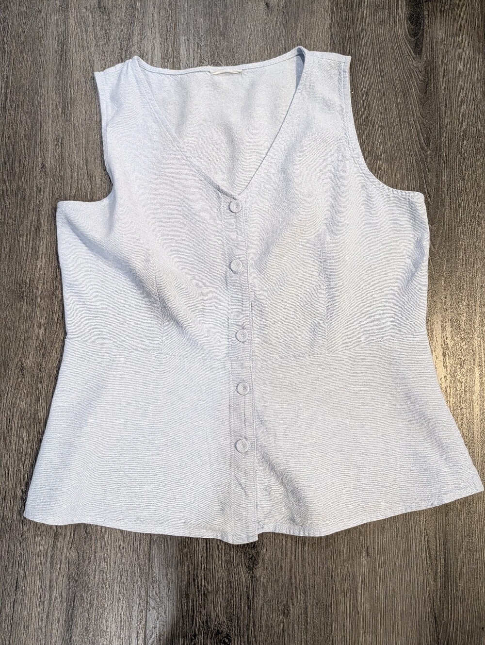 Women's Linen Rayon Sleeveless Button Front V-Neck Peplum Top Blue Large Coastal